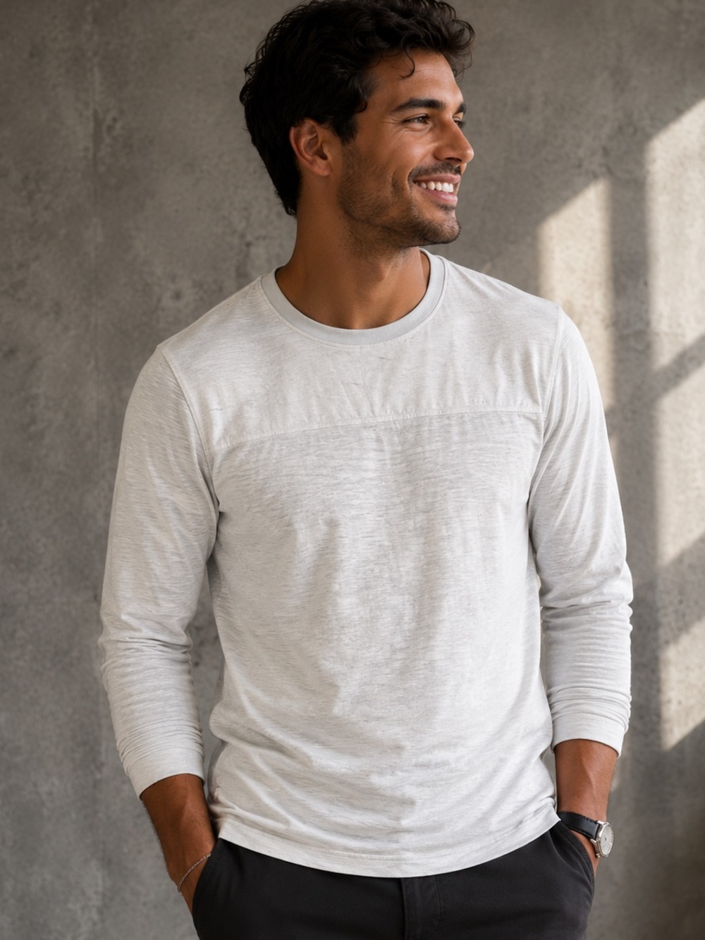 Calvin Klein Men’s Long Sleeve Shirt Size M Light Gray & Off White